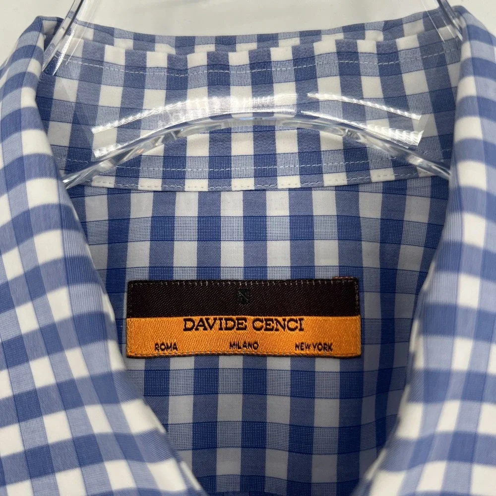 Davide Cenci Shirt Mens‎ 42 / 16.5 Plaid Blue Career Suiting Checkered Cotton